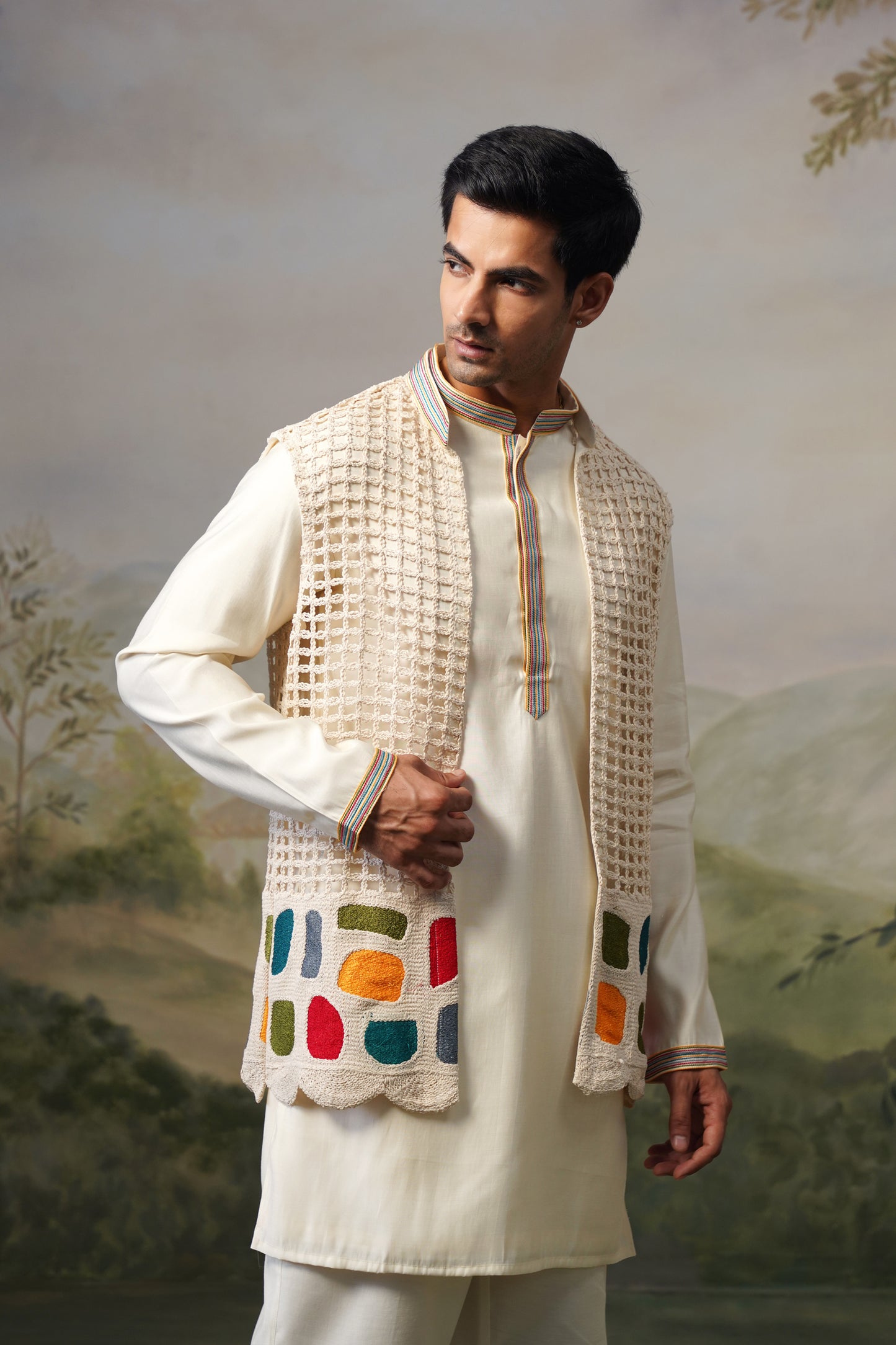 Chauka Ivory Crochet Jacket Set