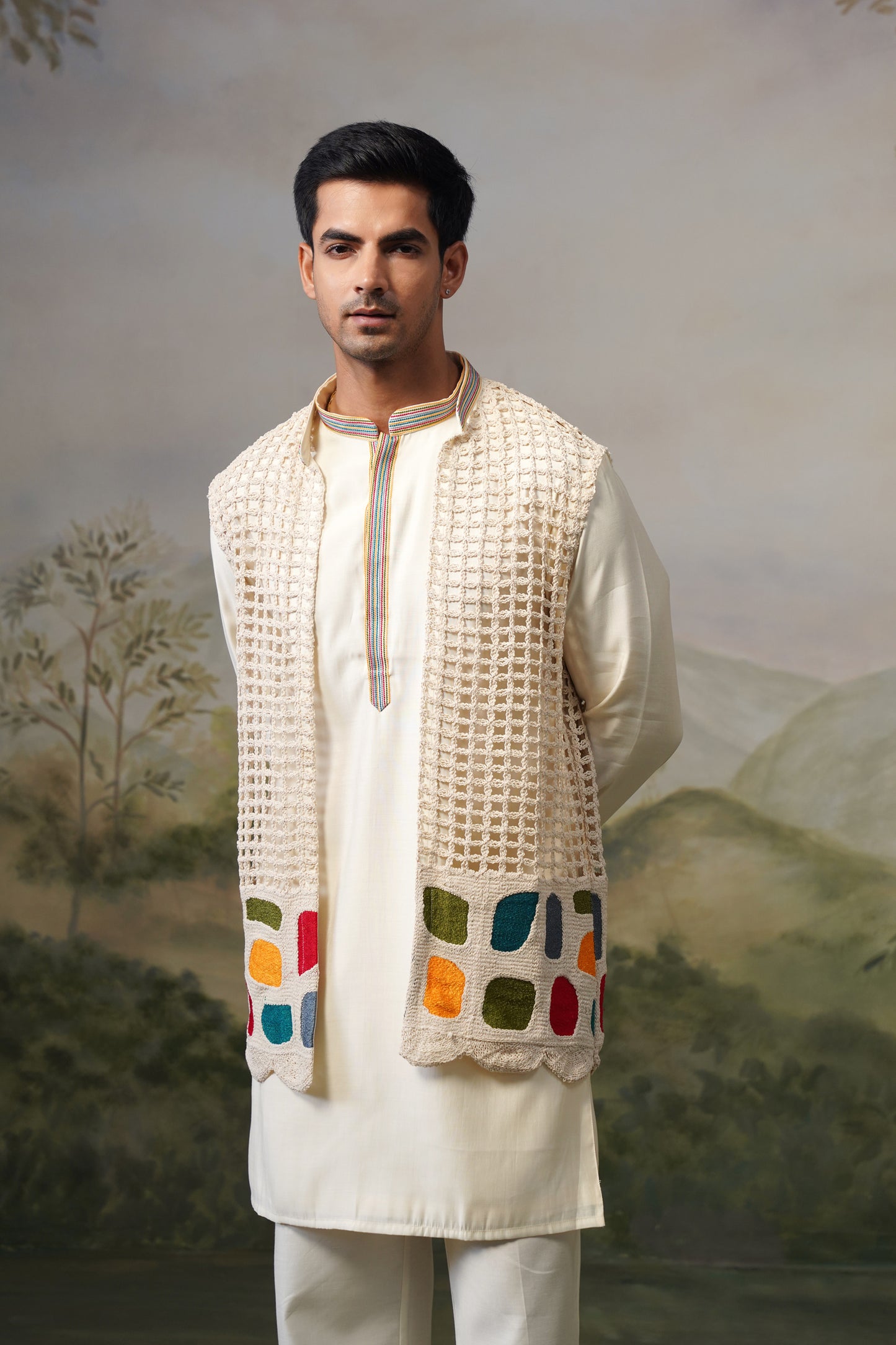 Chauka Ivory Crochet Jacket Set
