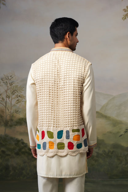 Chauka Ivory Crochet Jacket Set