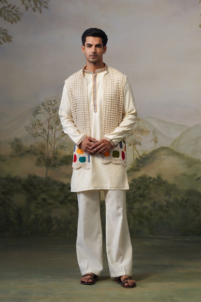 Chauka Ivory Crochet Jacket Set