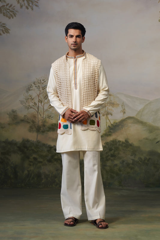 Chauka Ivory Crochet Jacket Set