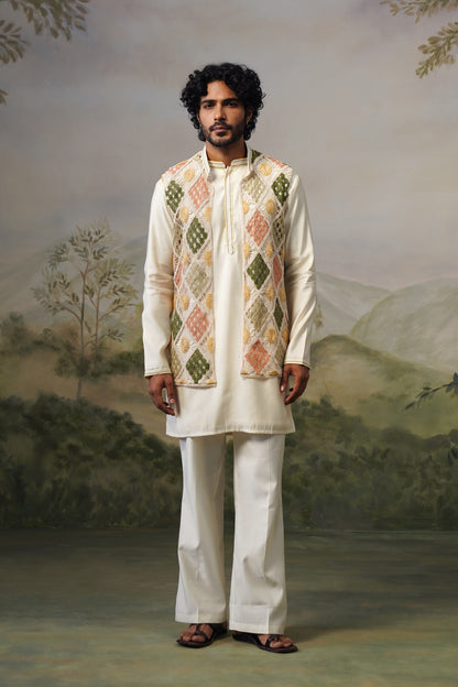 Suraj Ivory Crochet Jacket Set