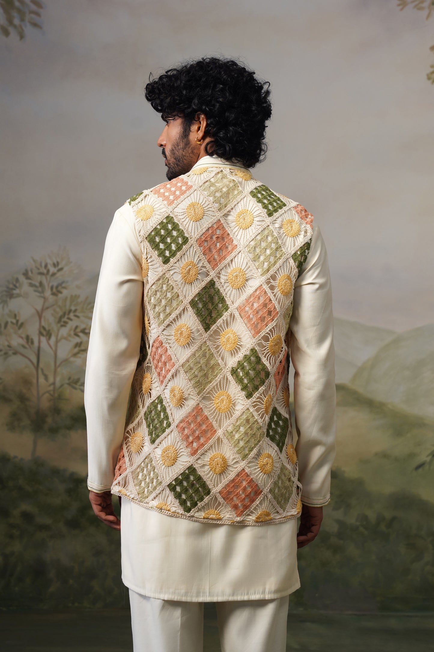 Suraj Ivory Crochet Jacket Set