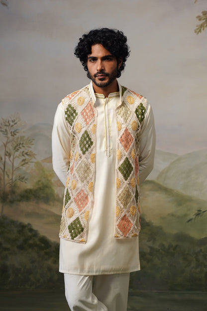 Suraj Ivory Crochet Jacket Set