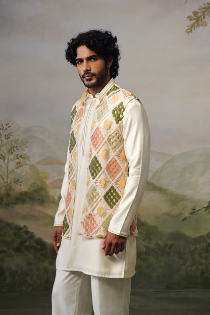 Suraj Ivory Crochet Jacket Set