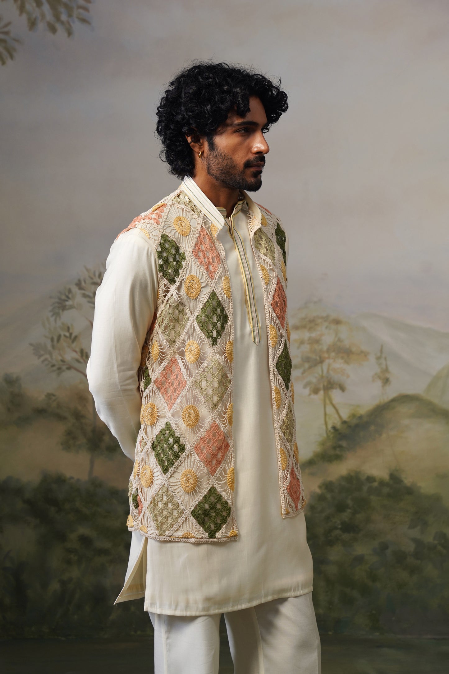 Suraj Ivory Crochet Jacket Set
