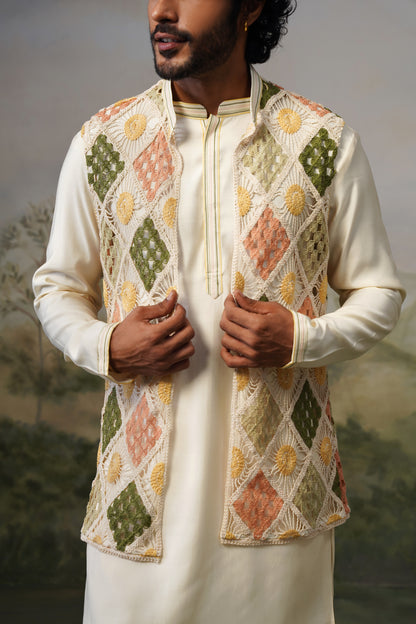 Suraj Ivory Crochet Jacket Set