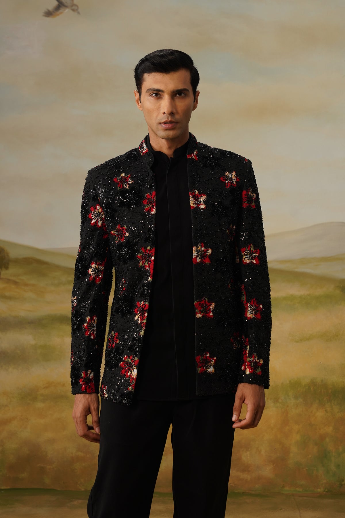 Laala Black Bead Appliqué Jodhpuri Set