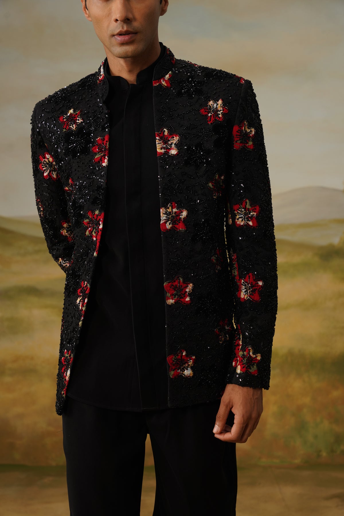 Laala Black Bead Appliqué Jodhpuri Set
