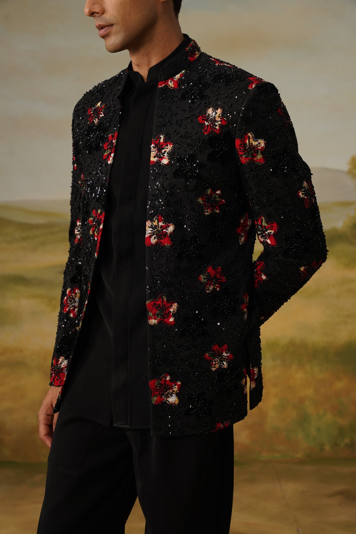 Laala Black Bead Appliqué Jodhpuri Set