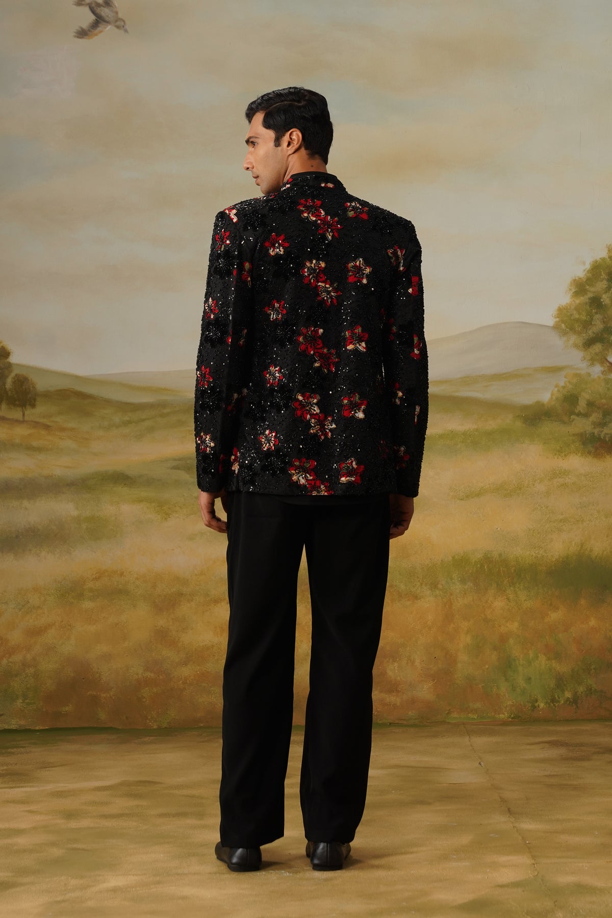 Laala Black Bead Appliqué Jodhpuri Set