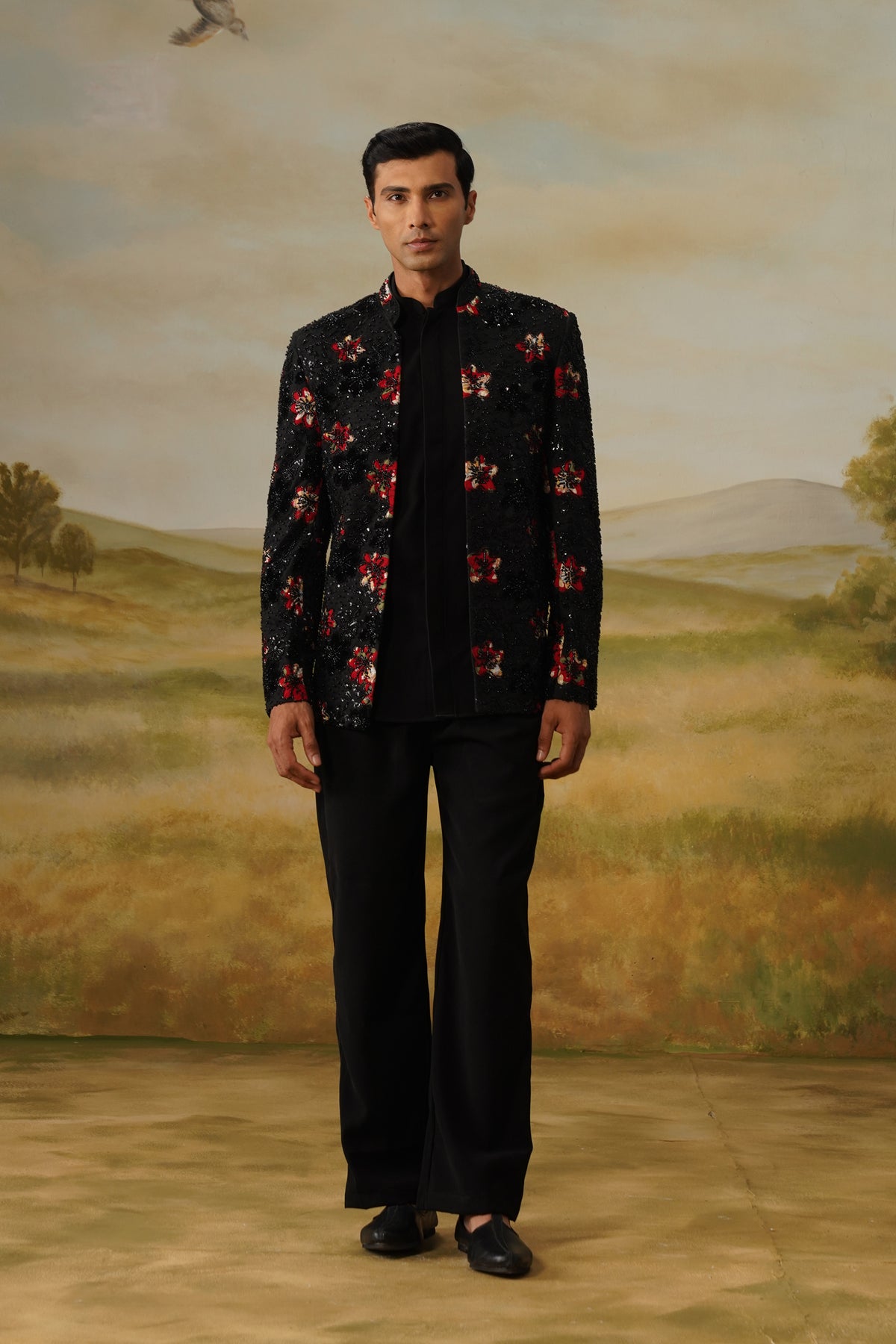 Laala Black Bead Appliqué Jodhpuri Set