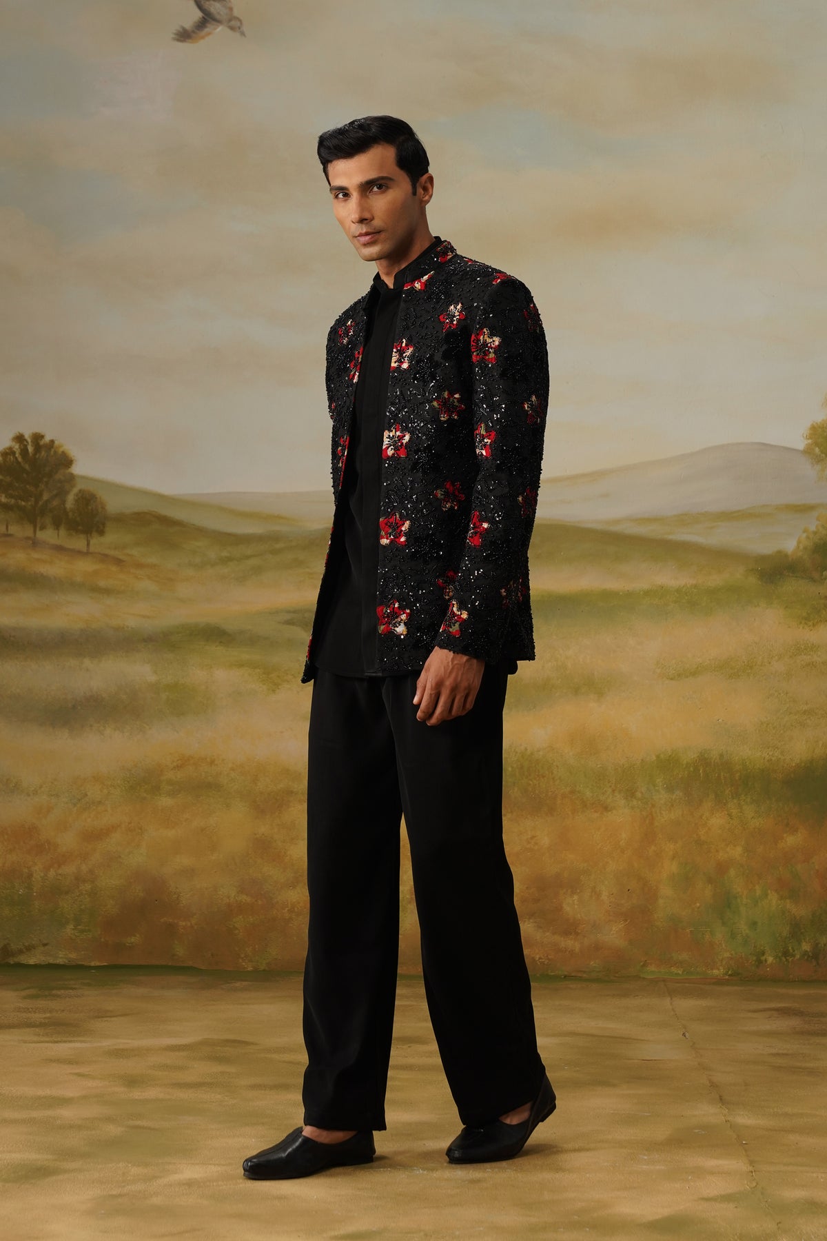 Laala Black Bead Appliqué Jodhpuri Set