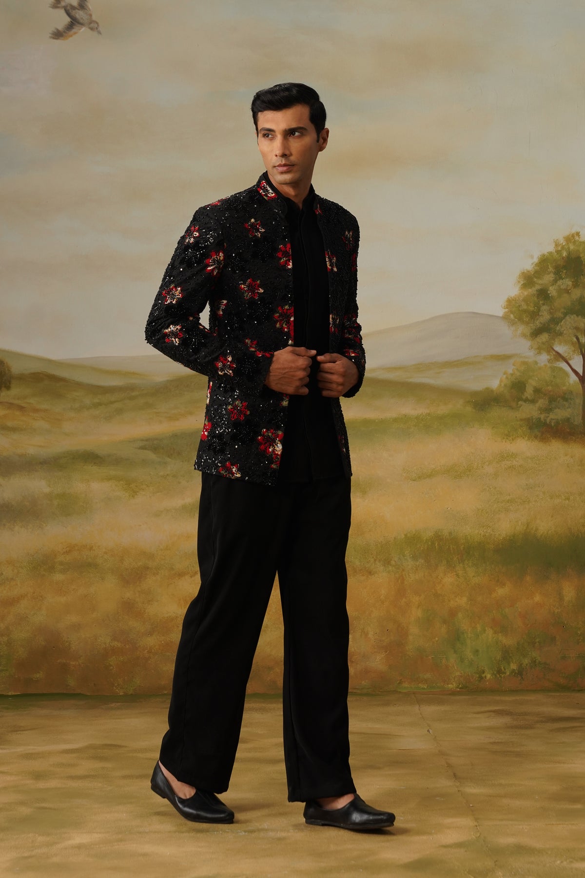 Laala Black Bead Appliqué Jodhpuri Set
