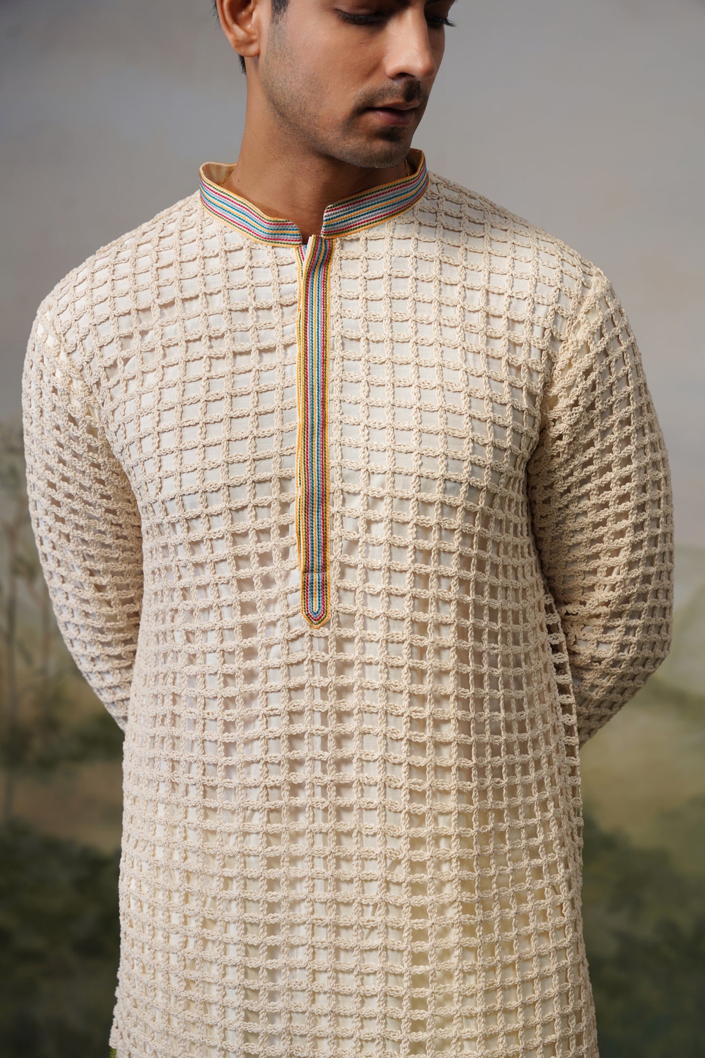 Chauka Ivory Crochet Kurta Set