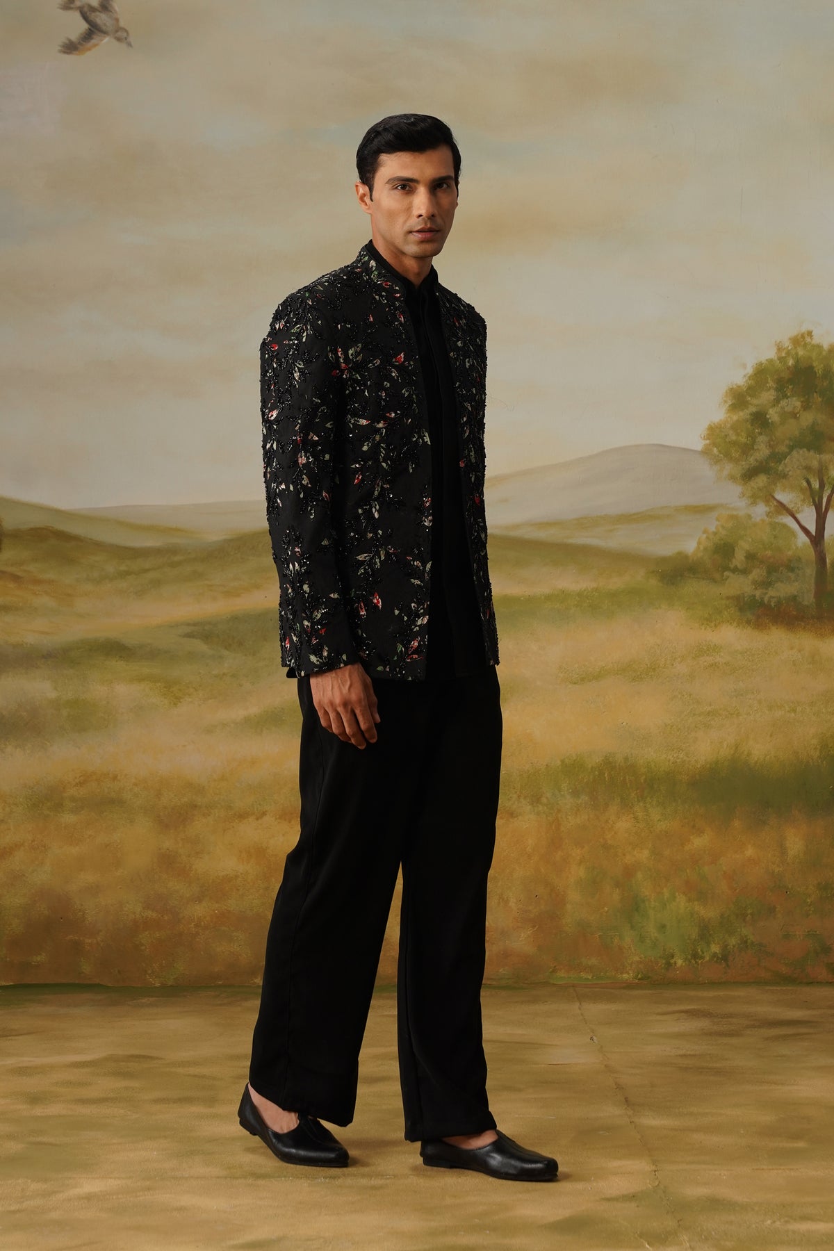 Patjhad Black Bead Appliqué Jodhpuri Set