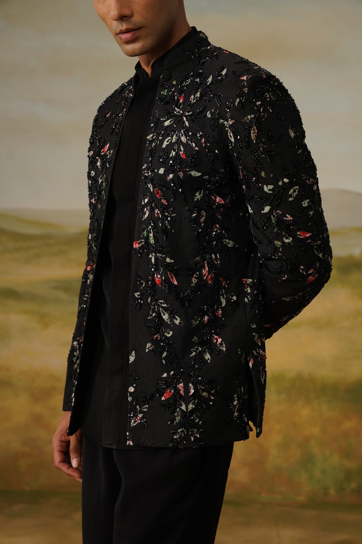 Patjhad Black Bead Appliqué Jodhpuri Set