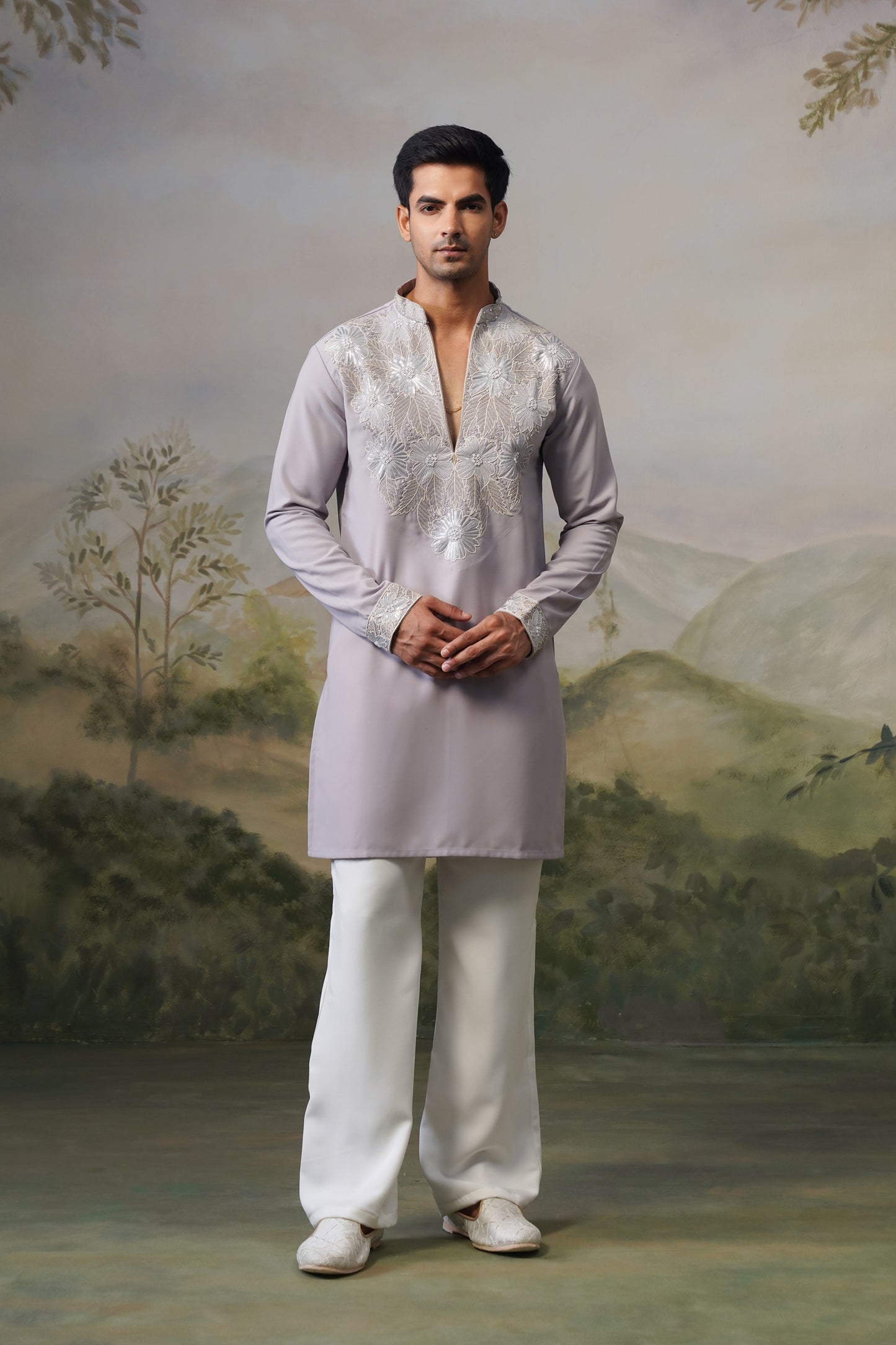 Hemal Lavender Bead Embroidered Kurta Set