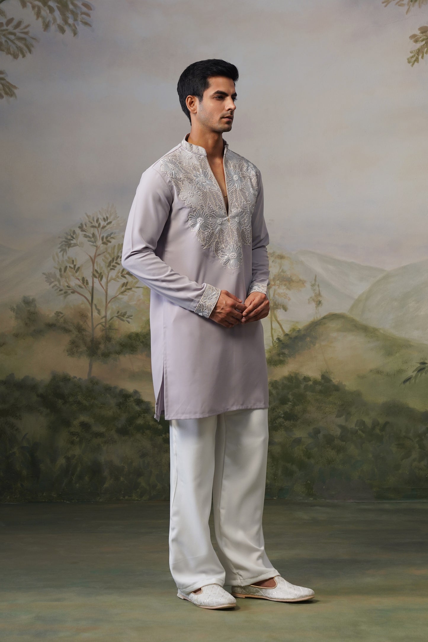 Hemal Lavender Bead Embroidered Kurta Set