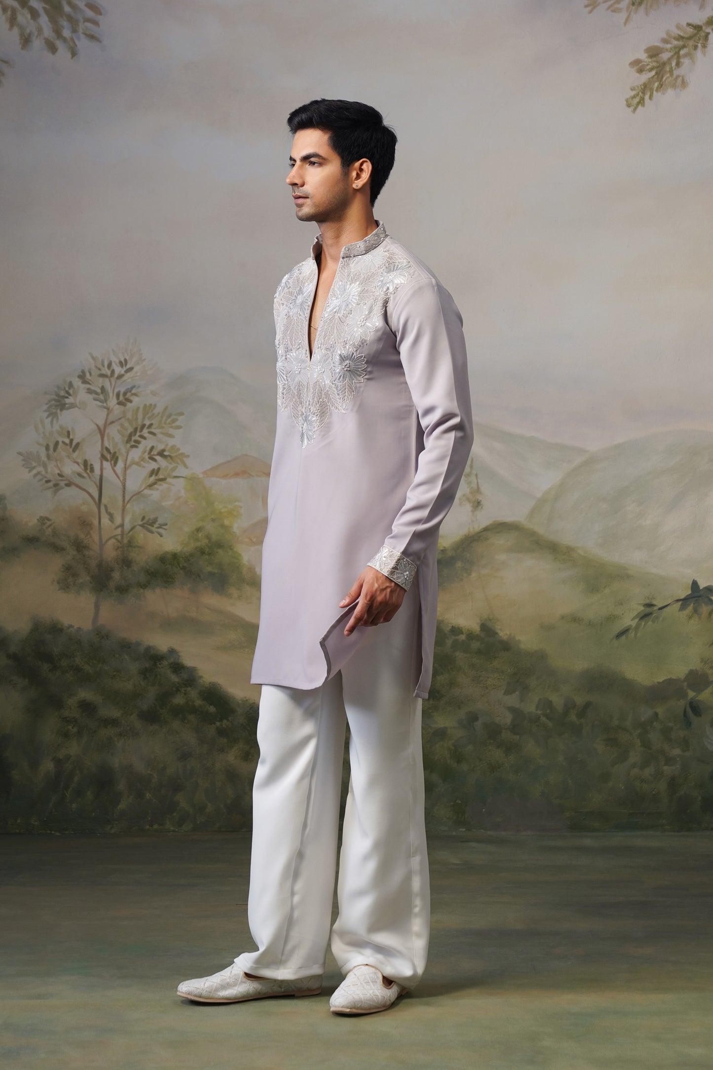 Hemal Lavender Bead Embroidered Kurta Set