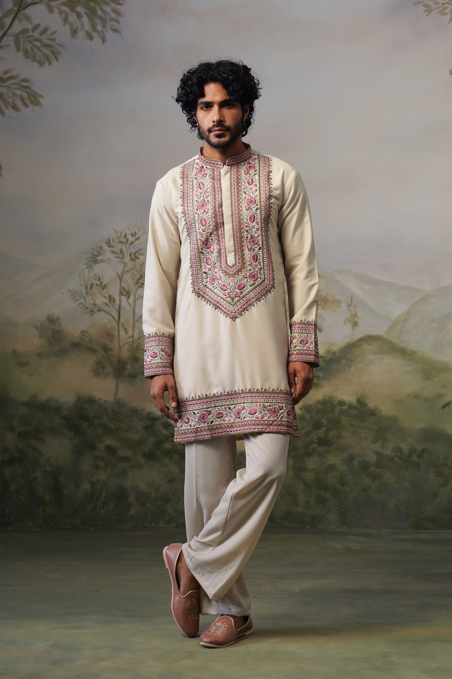Gulnar Ivory Cord Threadwork Kurta Set