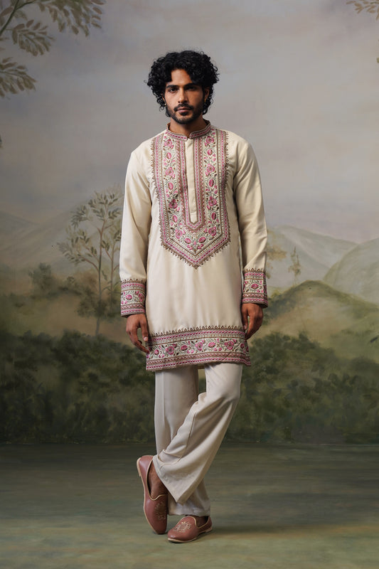 Gulnar Ivory Cord Threadwork Kurta Set