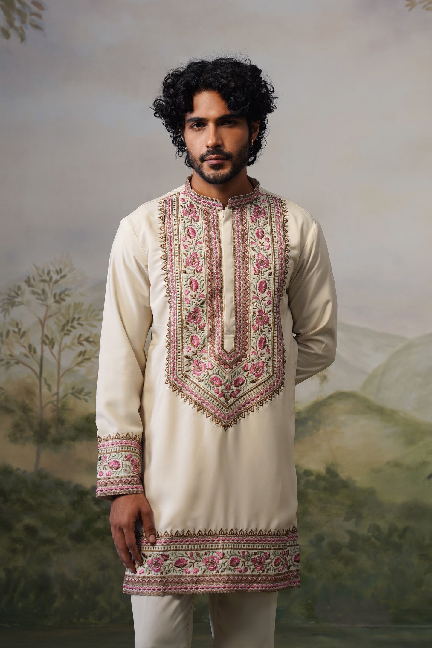 Gulnar Ivory Cord Threadwork Kurta Set