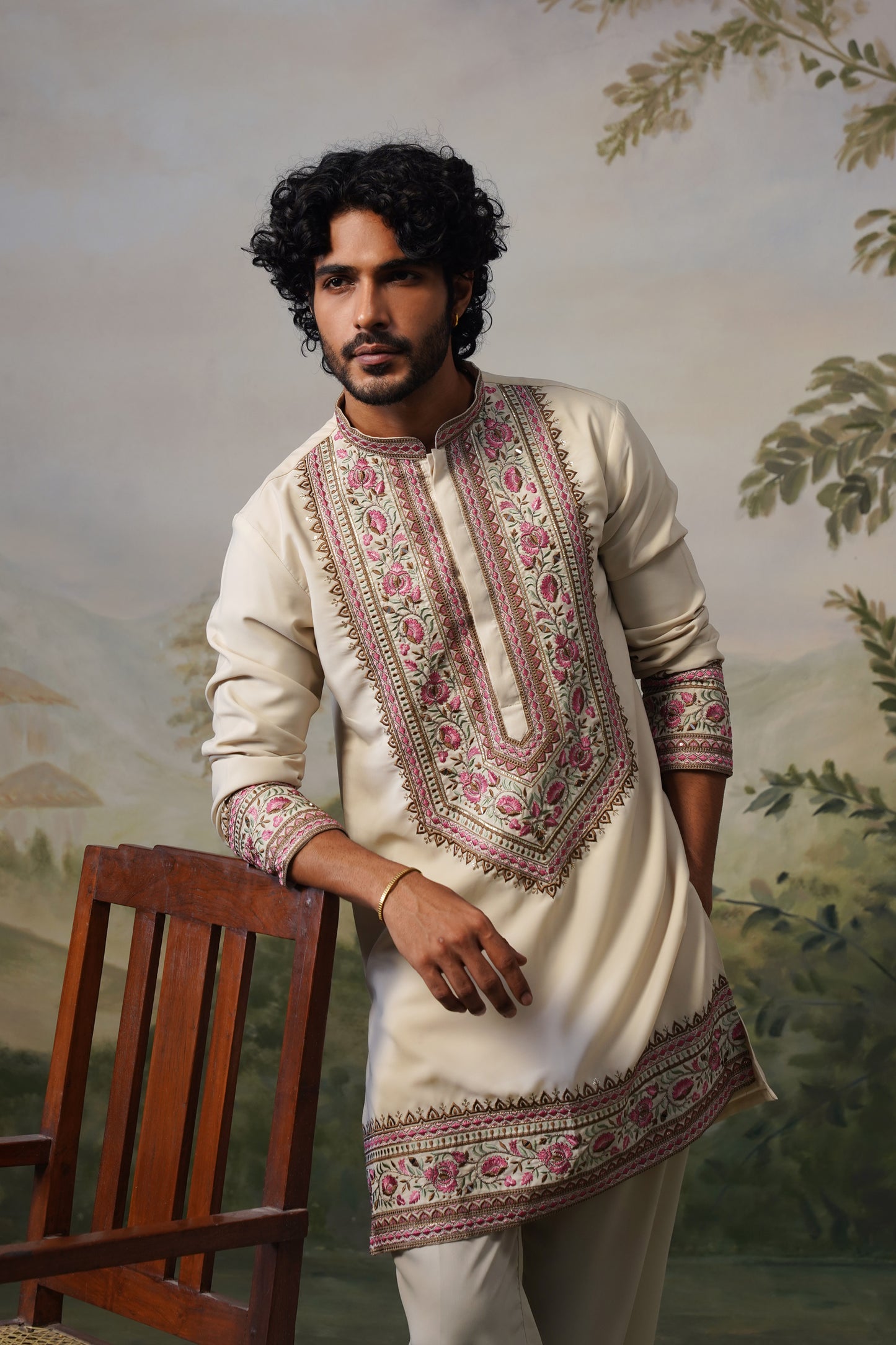 Gulnar Ivory Cord Threadwork Kurta Set