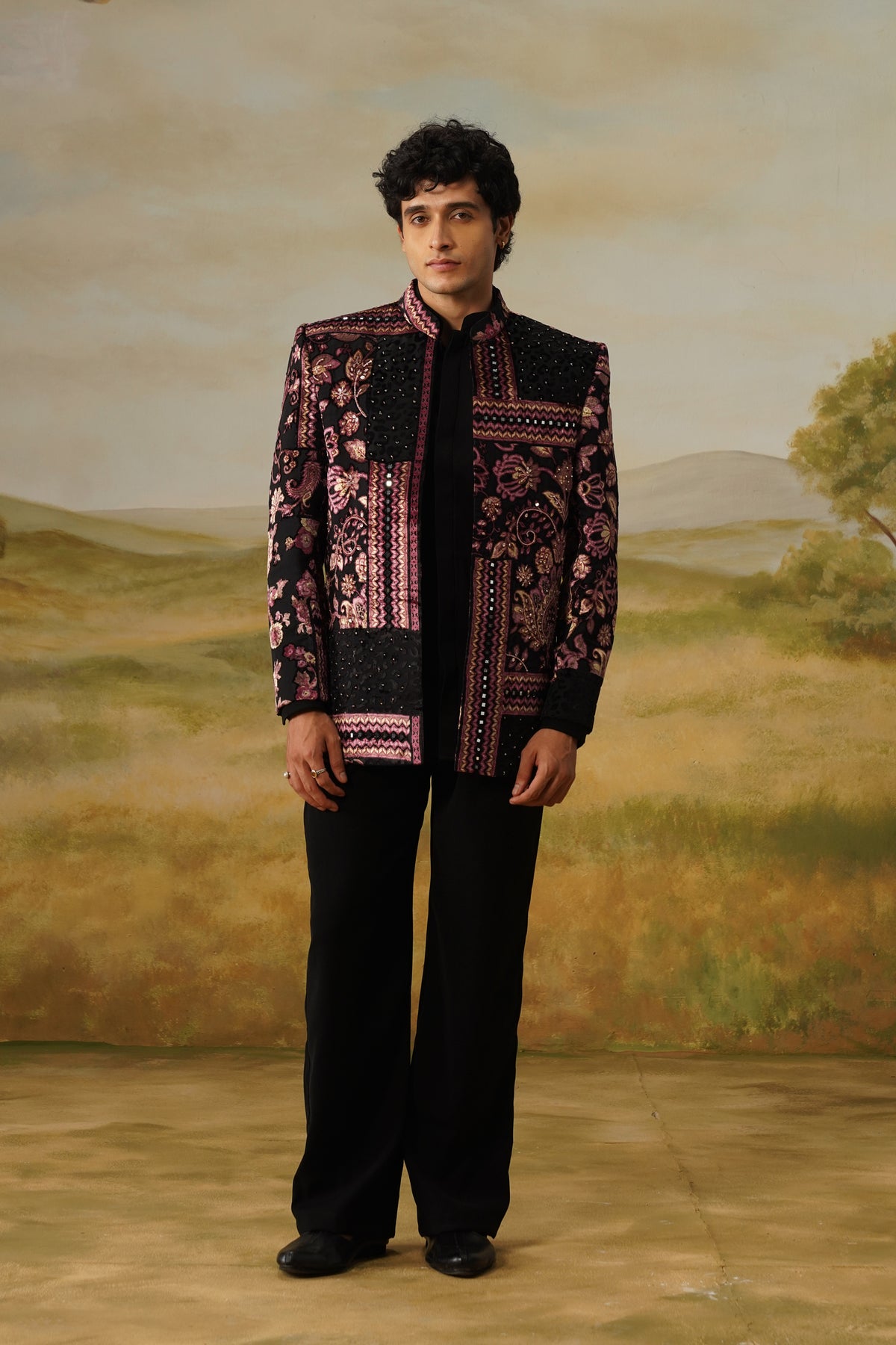 Rangmahal Black Brasso Handwork Jodhpuri Set