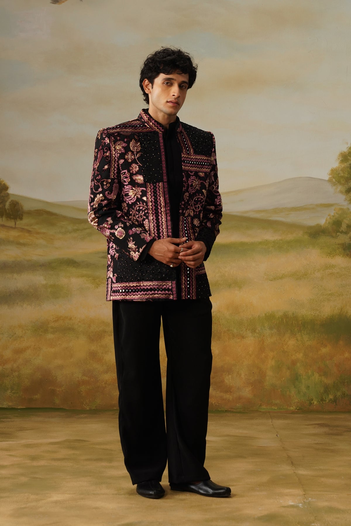 Rangmahal Black Brasso Handwork Jodhpuri Set