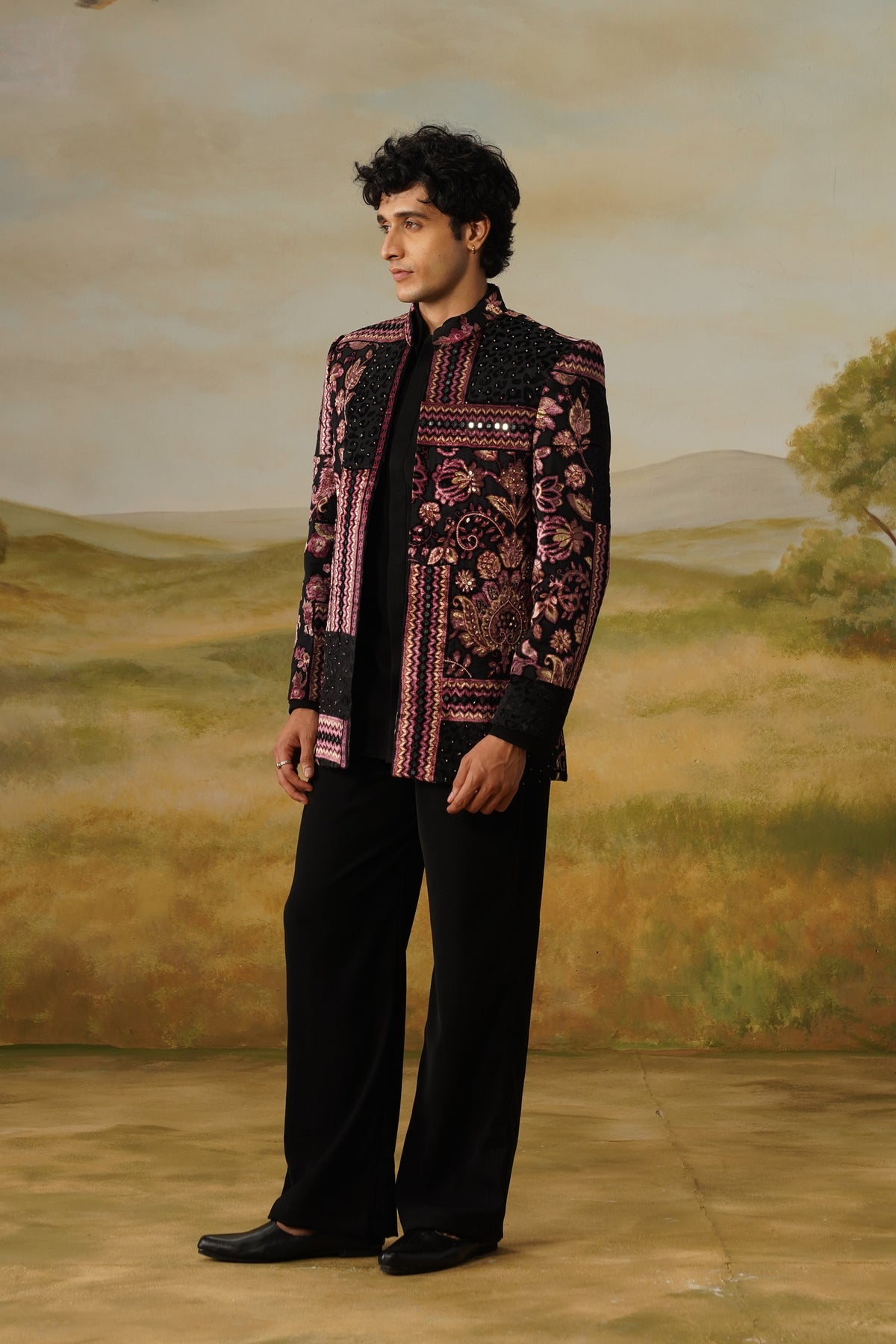 Rangmahal Black Brasso Handwork Jodhpuri Set