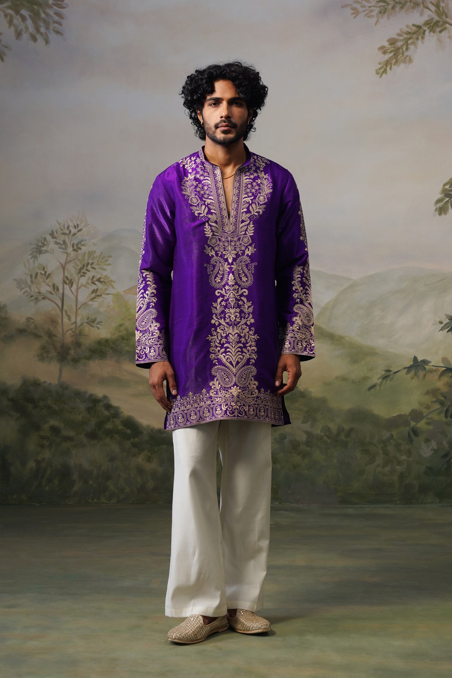 Nawab Purple Cord Threadwork Kurta Set