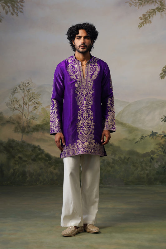 Nawab Purple Cord Threadwork Kurta Set