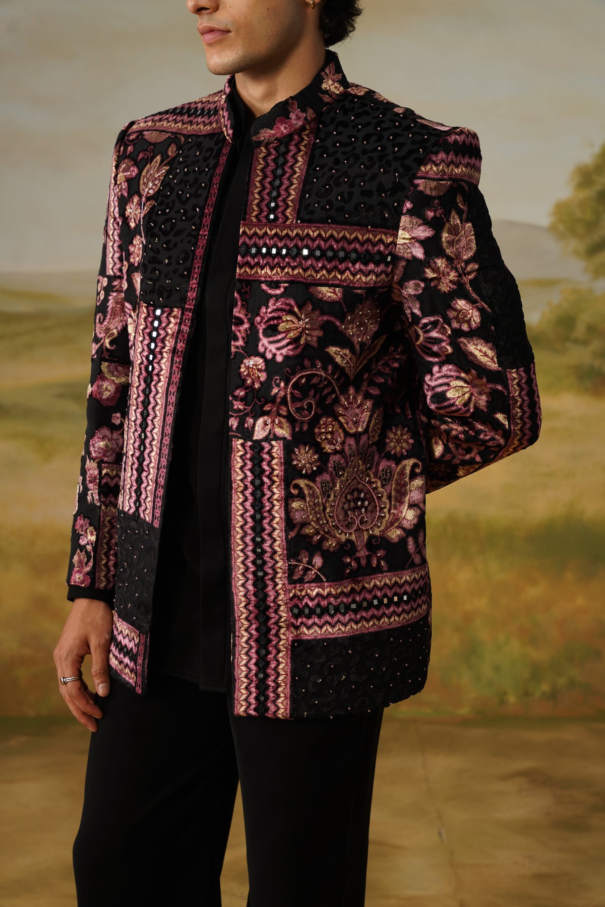Rangmahal Black Brasso Handwork Jodhpuri Set