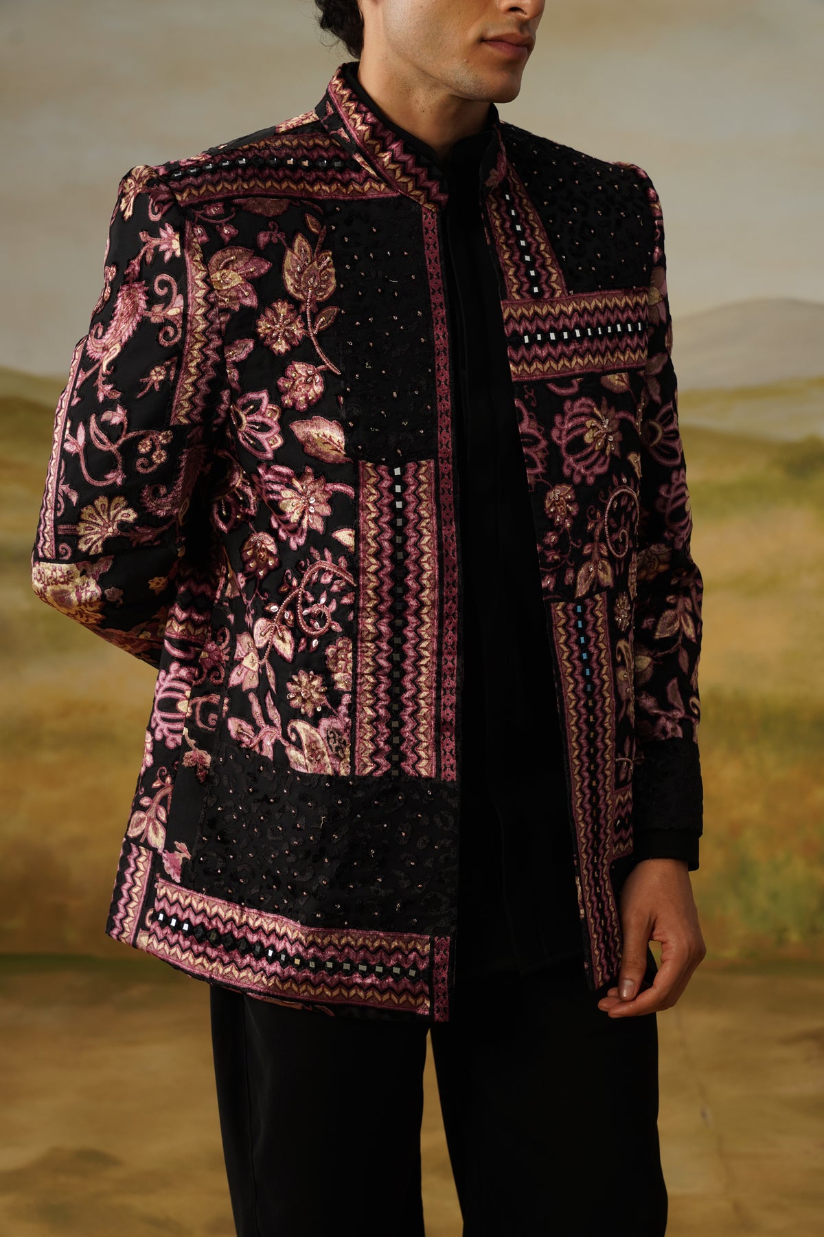 Rangmahal Black Brasso Handwork Jodhpuri Set