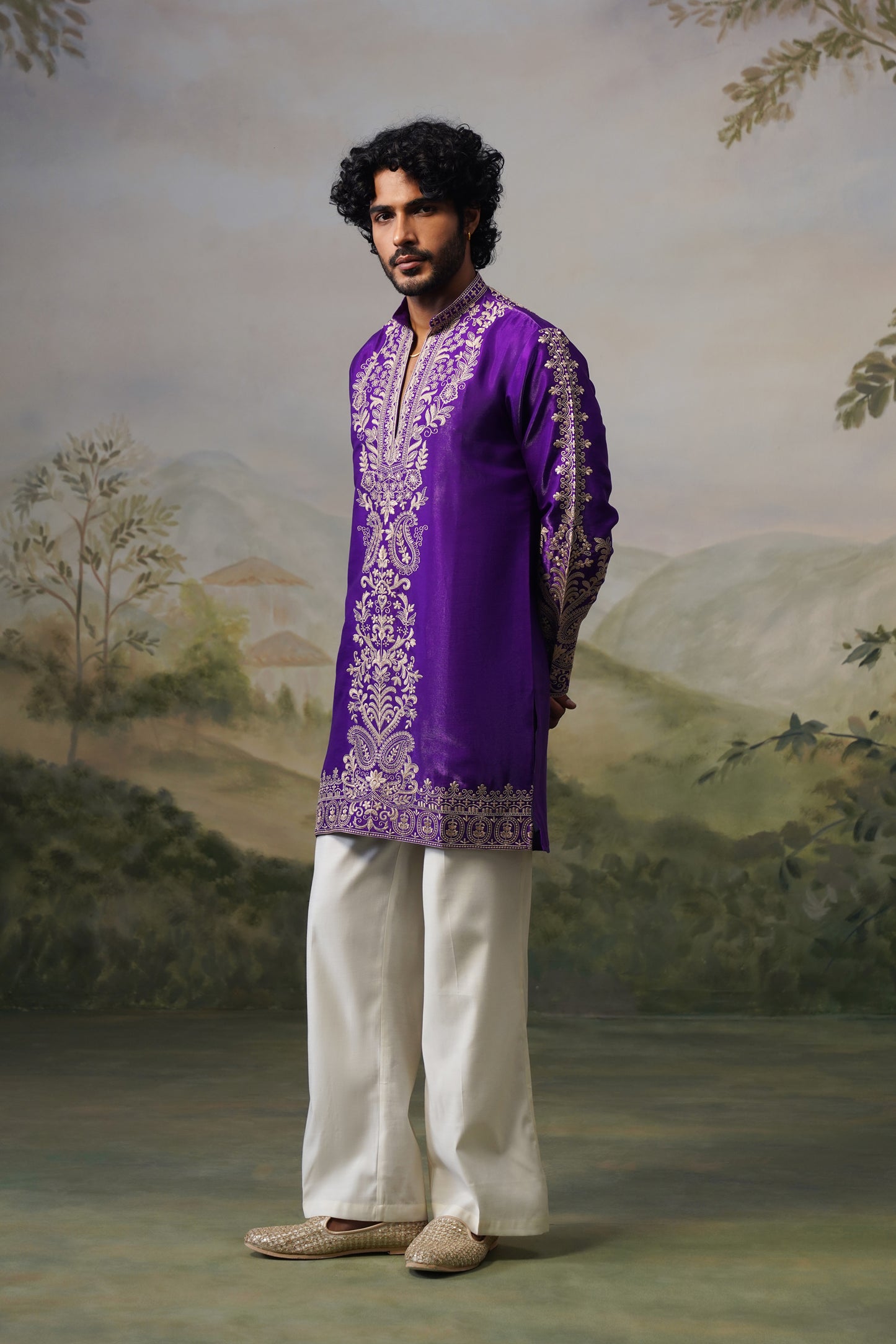 Nawab Purple Cord Threadwork Kurta Set