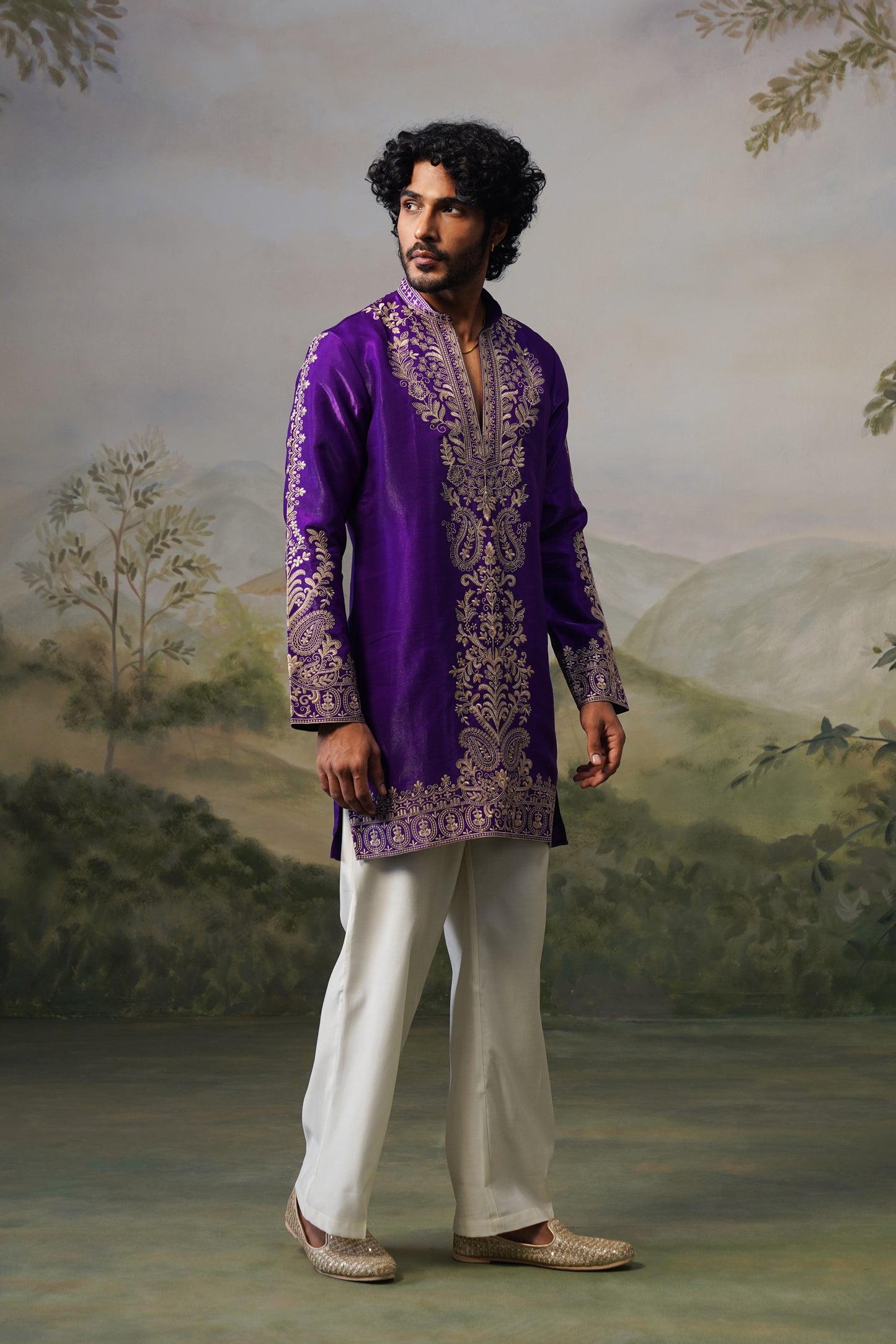 Nawab Purple Cord Threadwork Kurta Set