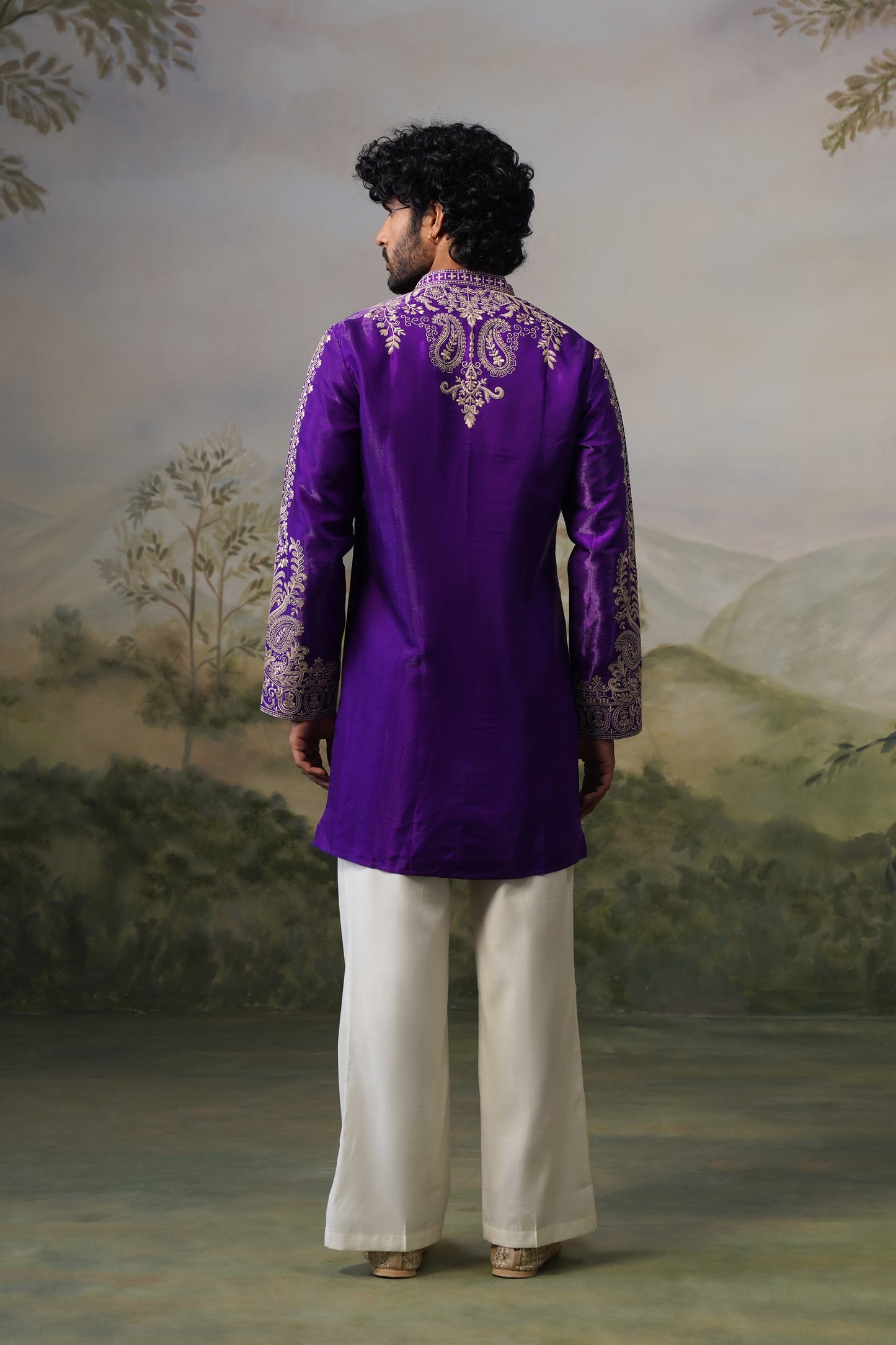 Nawab Purple Cord Threadwork Kurta Set