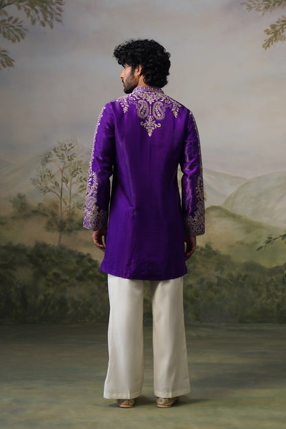 Nawab Purple Cord Threadwork Kurta Set