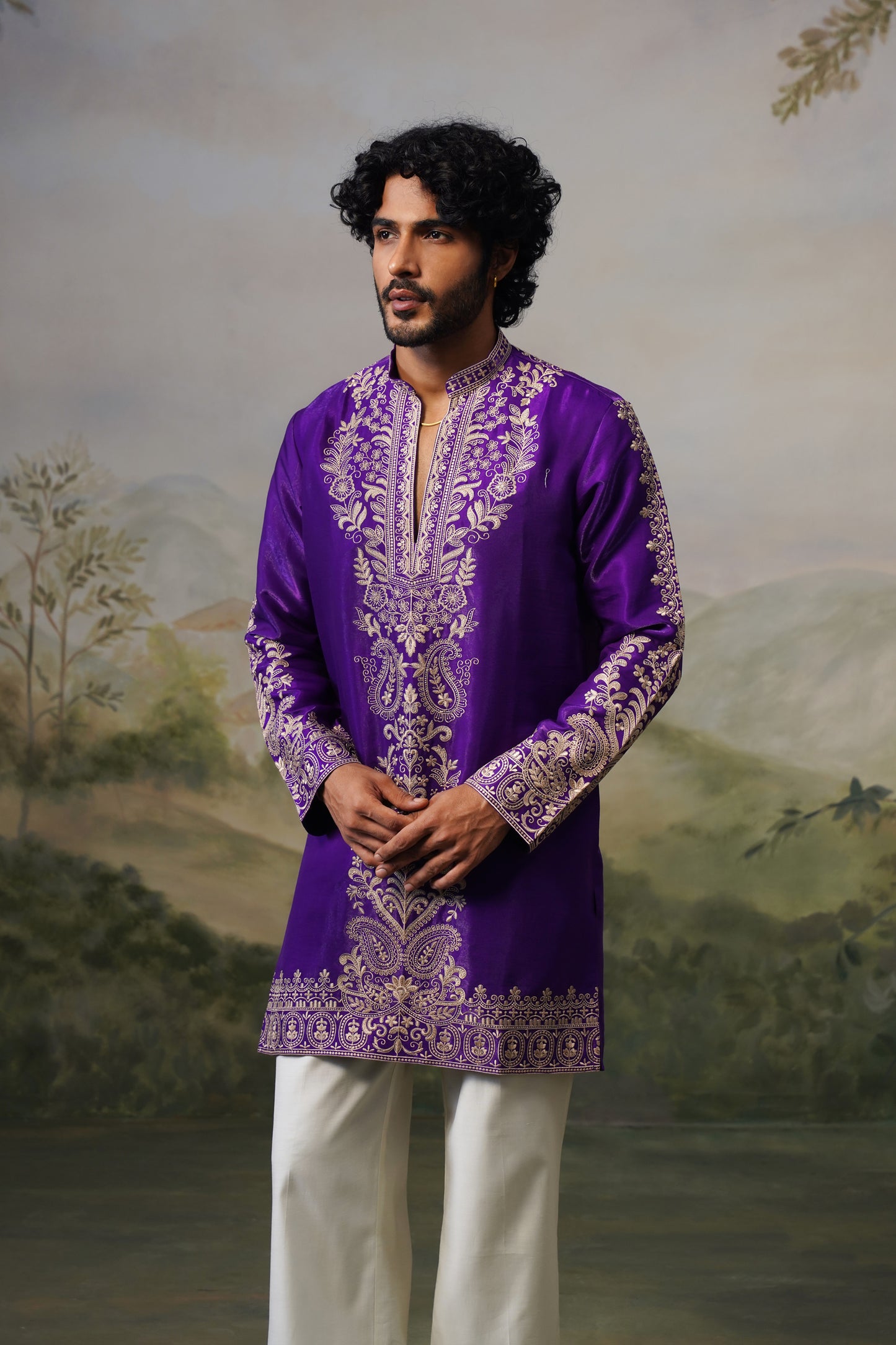 Nawab Purple Cord Threadwork Kurta Set