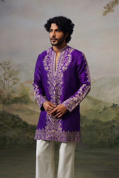 Nawab Purple Cord Threadwork Kurta Set