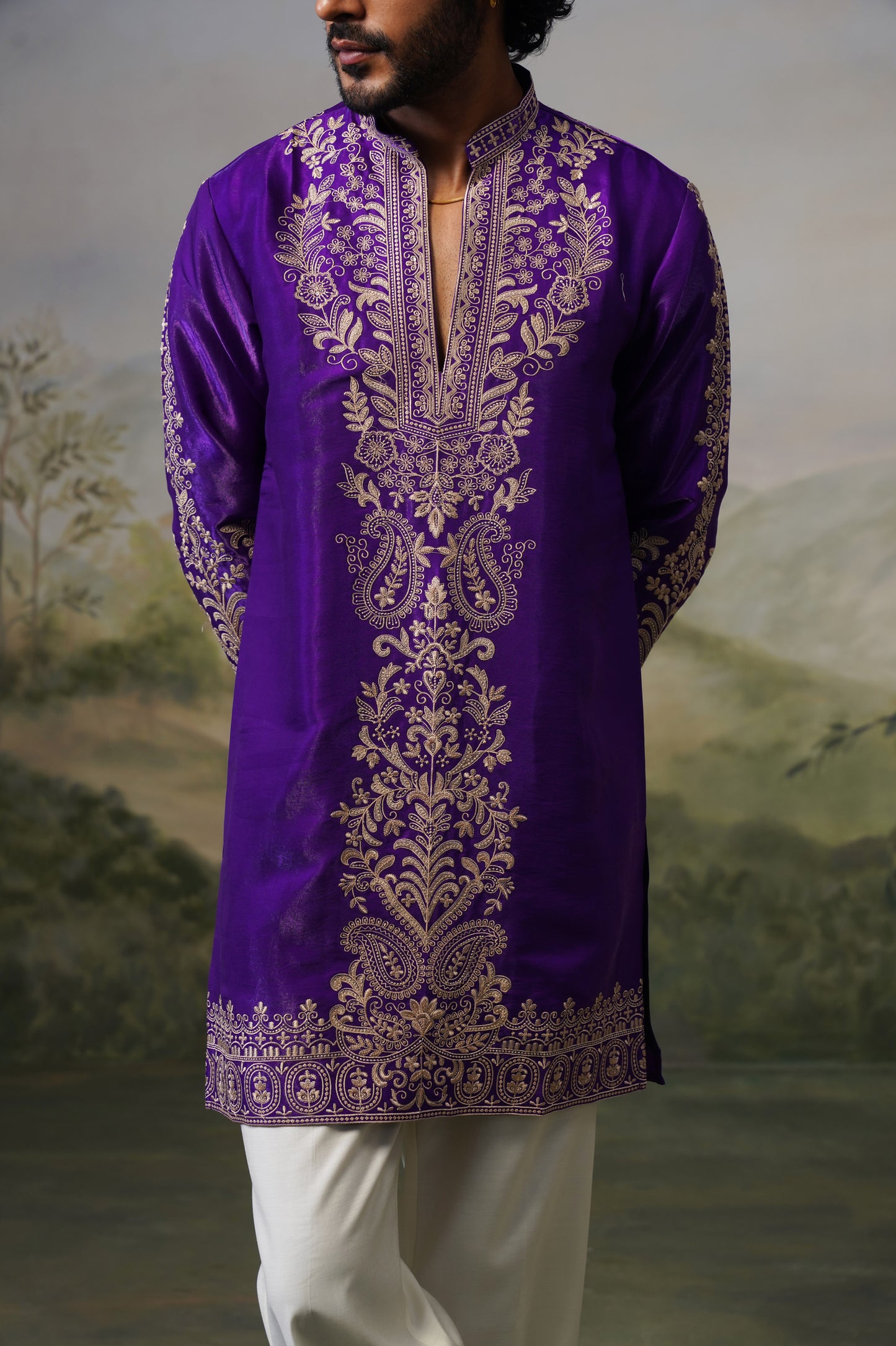 Nawab Purple Cord Threadwork Kurta Set