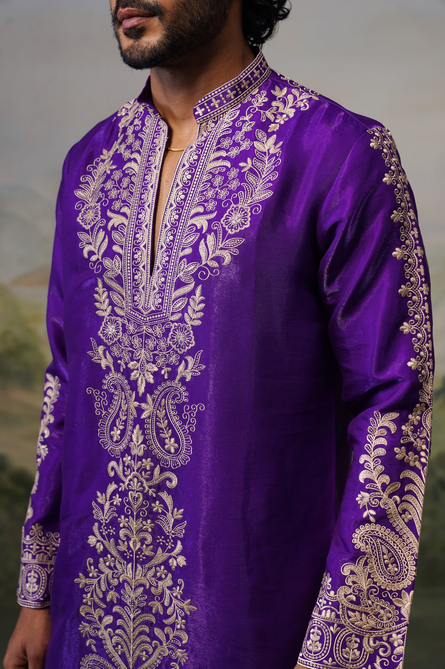 Nawab Purple Cord Threadwork Kurta Set