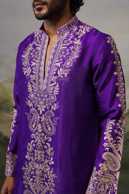 Nawab Purple Cord Threadwork Kurta Set