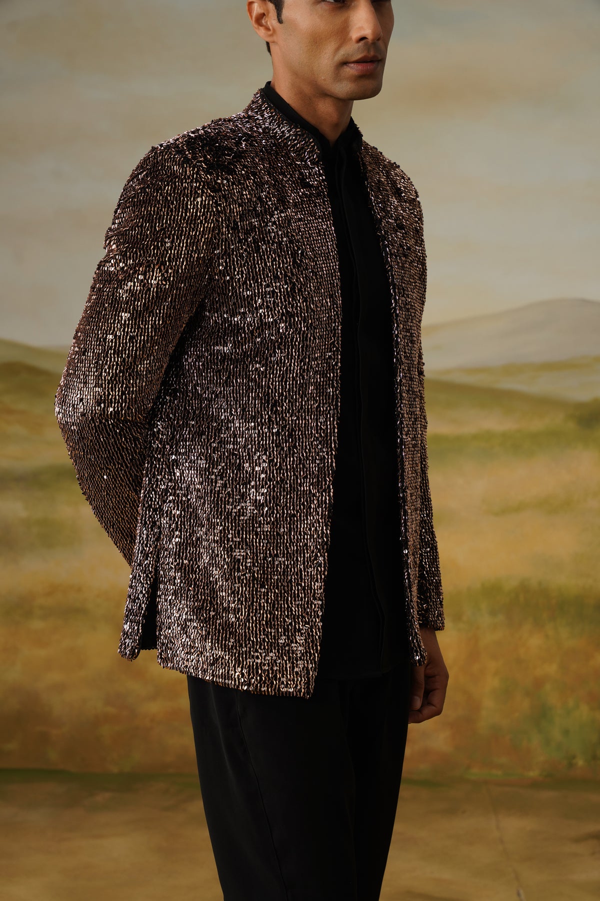 Kaansa Bronze Glass Bead Sequin Jodhpuri Set