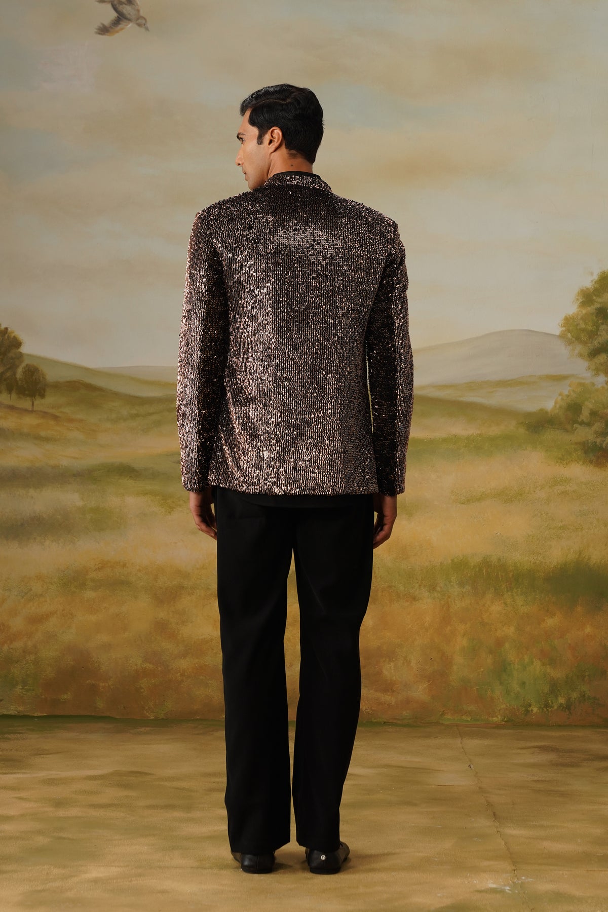 Kaansa Bronze Glass Bead Sequin Jodhpuri Set