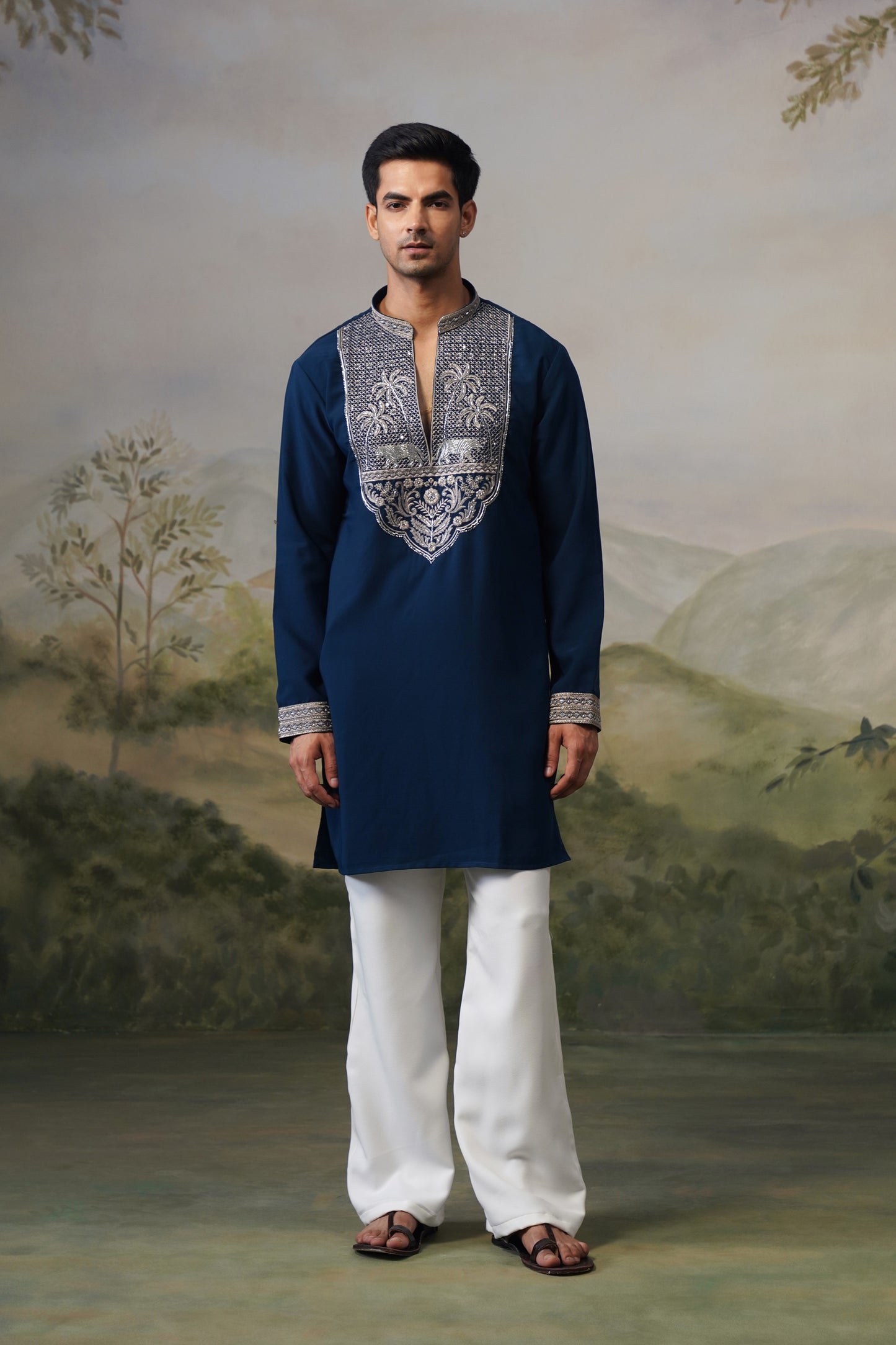 Gajraj Navy Bead Embroidered Kurta Set