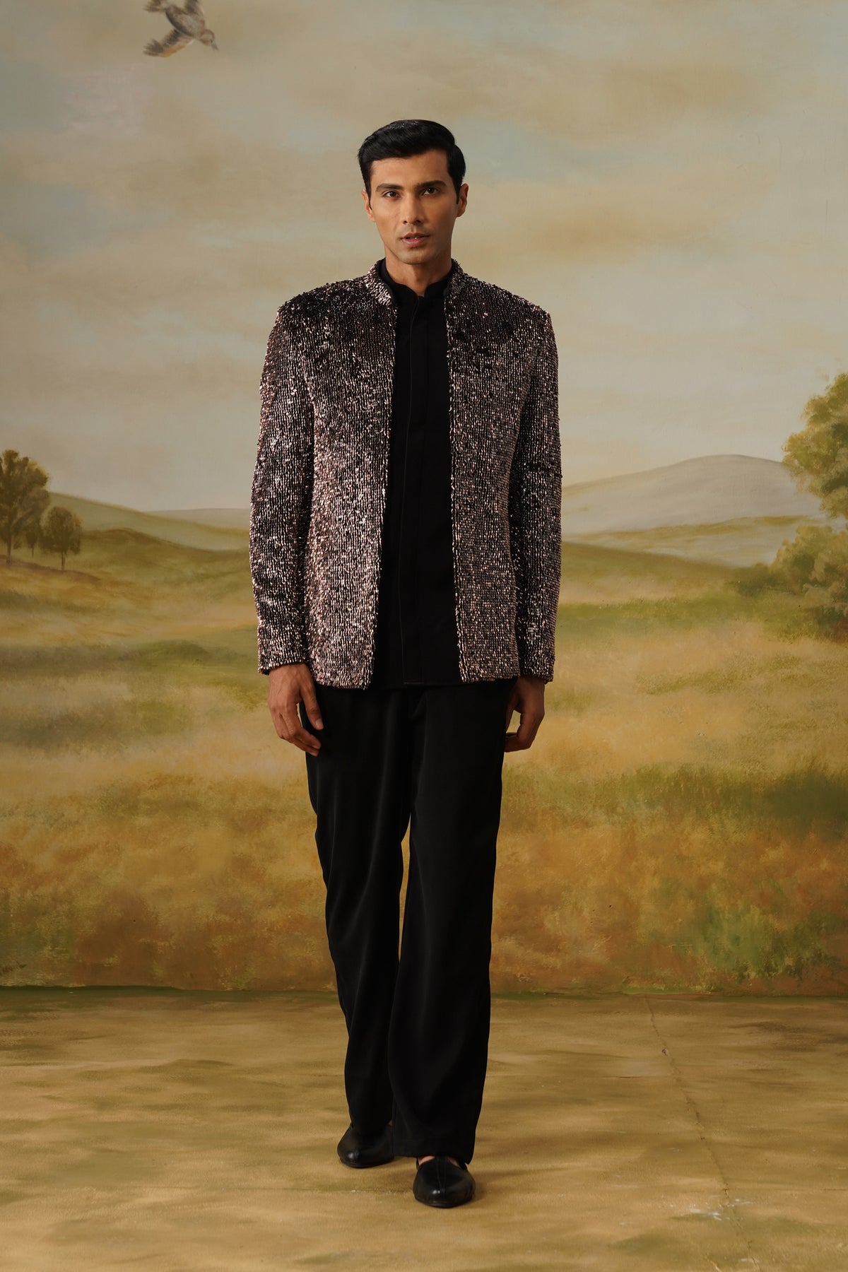 Kaansa Bronze Glass Bead Sequin Jodhpuri Set