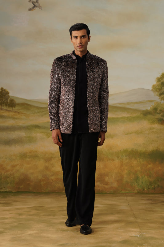 Kaansa Bronze Glass Bead Sequin Jodhpuri Set