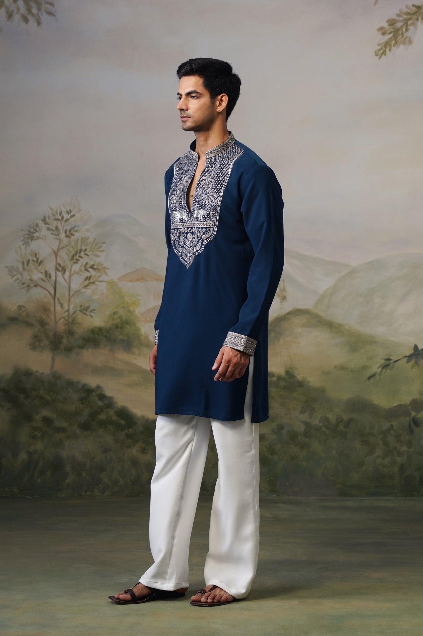 Gajraj Navy Bead Embroidered Kurta Set